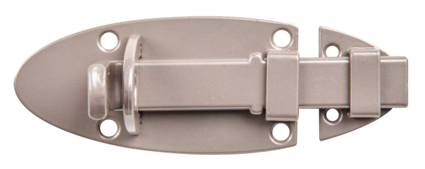 DURAVIS® Lock bolt with flat handle, with countersunk screw holes, Material: steel, blue galvanised, Surface: pearl beige duplex-coated RAL 1035, Plate length: 90 mm, Plate width: 44 mm, Slide width: 16 mm, Width of locking plate: 27 mm, No. of holes: 4 / 3, Hole: Ø5.5 / Ø4 mm, 20-year warranty against rusting through