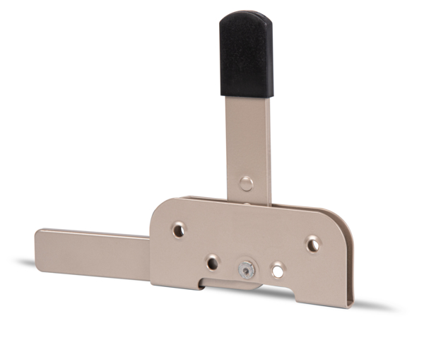DURAVIS® Garden gate latch, especially for narrow frame timbers, with countersunk screw holes, with door latch, Material: steel, blue galvanised, Surface: pearl beige duplex-coated RAL 1035, Plate length: 120 mm, Plate width: 50 mm, No. of holes: 2 / 4, Hole: Ø5.5 / Ø6.5 mm, 20-year warranty against rusting through