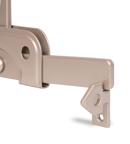 DURAVIS® Garden gate latch, especially for narrow frame timbers, with countersunk screw holes, with door latch, Material: steel, blue galvanised, Surface: pearl beige duplex-coated RAL 1035, Plate length: 120 mm, Plate width: 50 mm, No. of holes: 2 / 4, Hole: Ø5.5 / Ø6.5 mm, 20-year warranty against rusting through