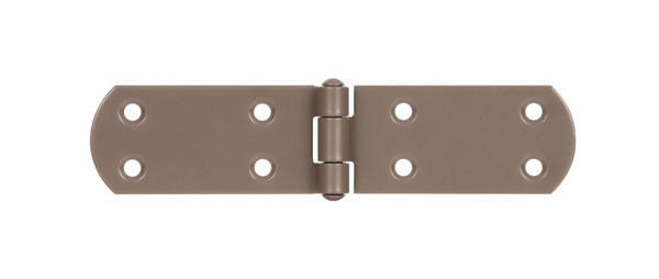 DURAVIS® Box hinge, with riveted pin, with countersunk screw holes, Material: steel, blue galvanised, Surface: pearl beige duplex-coated RAL 1035, Length: 156 mm, Width: 35 mm, Material thickness: 2.00 mm, No. of holes: 8, Hole: Ø5.5 mm, 20-year warranty against rusting through
