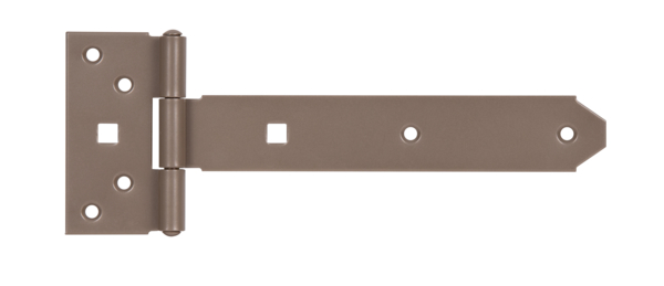 DURAVIS® Tee hinge, with riveted pin, Material: steel, blue galvanised, Surface: pearl beige duplex-coated RAL 1035, Belt length: 192 mm, Hinge width: 45 mm, Hinge length: 90 mm, Belt width: 34 mm, Material thickness: 2.00 mm, No. of holes: 6 / 2, Hole: Ø6.5 / 9 x 9 mm, 20-year warranty against rusting through, CutCase