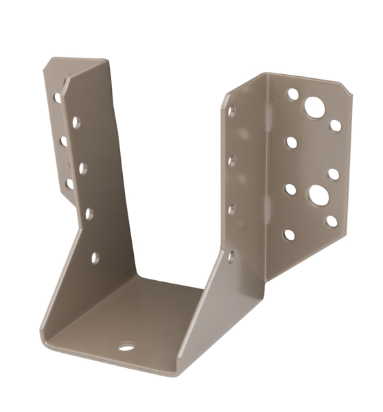 DURAVIS® Balkenschuh, Typ A, Material: Stahl, sendzimirverzinkt, Oberfläche: perlbeige duplexbeschichtet RAL 1035, mit CE-Kennzeichnung nach ETA-08/0171, lichte Breite: 60 mm, Höhe: 100 mm, Gesamtbreite: 138 mm, Materialstärke: 2,00 mm, Anzahl Löcher: 4 / 22, Loch: Ø9 / Ø5 mm, 20 Jahre Garantie gegen Durchrosten