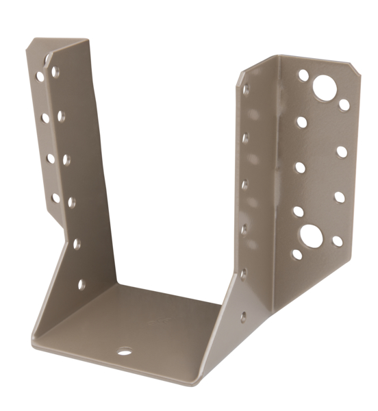 DURAVIS® Balkenschuh, Typ A, Material: Stahl, sendzimirverzinkt, Oberfläche: perlbeige duplexbeschichtet RAL 1035, mit CE-Kennzeichnung nach ETA-08/0171, lichte Breite: 80 mm, Höhe: 120 mm, Gesamtbreite: 150 mm, Zulassung: Europ.Techn.Zul. ETA-08/0171, Materialstärke: 2,00 mm, Anzahl Löcher: 4 / 30, Loch: Ø11 / Ø5 mm, ausgelegt für Standardquerschnitte aus Konstruktionsvollholz (KVH) und Brettschichtholz (BS-Holz), 20 Jahre Garantie gegen Durchrosten