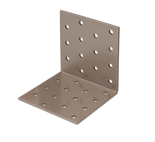 DURAVIS® Perforated angle plate, Material: steel, sendzimir galvanised, Surface: pearl beige duplex-coated RAL 1035, with CE marking in accordance with ETA-08/0165, Depth: 80 mm, Height: 80 mm, Width: 80 mm, Approval: Europ.techn.app. ETA-08/0165, Material thickness: 2.50 mm, No. of holes: 28, Hole: Ø5 mm, 20-year warranty against rusting through