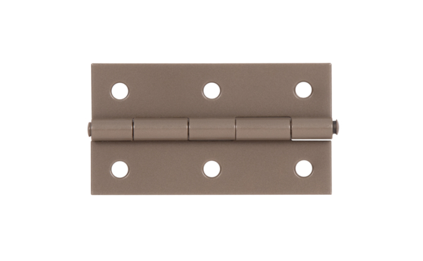 DURAVIS® Hinge, narrow, with riveted stainless steel pin, with countersunk screw holes, Material: steel, sendzimir galvanised, Surface: pearl beige duplex-coated RAL 1035, Length: 80 mm, Width: 40 mm, Type: rolled, Material thickness: 1.25 mm, No. of holes: 6, Hole: Ø5.2 mm, 20-year warranty against rusting through