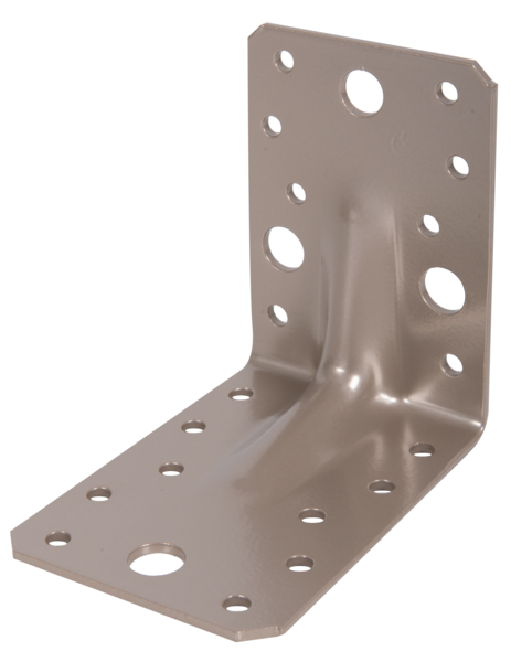 DURAVIS® Équerre renforcée avec nervure, Matériau: Acier, galvanisé Sendzimir, Finition: double plastification beige perle RAL 1035, avec marquage CE selon ETA-08/0165, Profondeur: 90 mm, Hauteur: 90 mm, Largeur: 65 mm, Épaisseur: 2,50 mm, Nombre de trous: 4 / 18, Trou: Ø11 / Ø5 mm, Garantie de 20 ans contre l&apos;oxydation