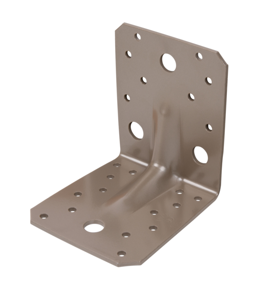 DURAVIS® Heavy-duty angle bracket reinforced, Material: steel, sendzimir galvanised, Surface: pearl beige duplex-coated RAL 1035, with CE marking in accordance with ETA-08/0165, Depth: 105 mm, Height: 105 mm, Width: 90 mm, Approval: Europ.techn.app. ETA-08/0165, Material thickness: 3.00 mm, No. of holes: 4 / 22, Hole: Ø13 / Ø5 mm, 20-year warranty against rusting through