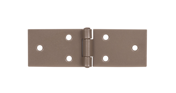 DURAVIS® Table hinge, with riveted stainless steel pin, with countersunk screw holes, Material: steel, blue galvanised, Surface: pearl beige duplex-coated RAL 1035, Length: 32 mm, Width: 100 mm, Type: rolled, Material thickness: 1.50 mm, No. of holes: 6, Hole: Ø4.6 mm, 20-year warranty against rusting through