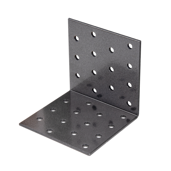 DURAVIS® Lochplattenwinkel, Material: Stahl, sendzimirverzinkt, Oberfläche: schwarzdiamant duplexbeschichtet, mit CE-Kennzeichnung nach ETA-08/0165, Tiefe: 80 mm, Höhe: 80 mm, Breite: 80 mm, Materialstärke: 2,50 mm, Anzahl Löcher: 28, Loch: Ø5 mm, 20 Jahre Garantie gegen Durchrosten