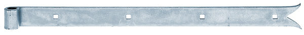 Penture bout queue de carpe, Matériau: Acier brut, Finition: zinguée, Longueur: 500 mm, ø gond: 14 mm, Largeur: 35 mm, Largeur de la queue de la carpe: 45 mm, Épaisseur: 5,00 mm, Nombre de trous: 4, Trou: 7,5 x 7,5 mm