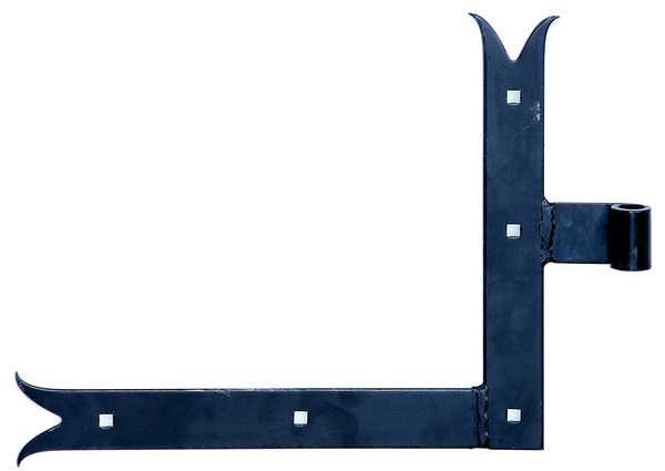 Pernio escuadra recto, extremidad cola de pez, Material: Acero crudo, Superficie: Barniz de inmersión negro aplicado de forma cataforética, Altura: 250 mm, Longitud: 300 mm, Ø del rodillo: 14 mm, Anchura: 35 mm, Distancia del centro de la banda al centro del rodillo: 68 mm, Descripción del artículo: abajo, Espesura del material: 4,00 mm, Número de agujeros: 5, Perforación: 7,5 x 7,5 mm