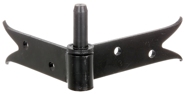 Goznes de ángulo para atornillar, extremidad cola de pez, Material: Acero crudo, Superficie: Barniz de inmersión negro aplicado de forma cataforética, Ø Entre eje: 14 mm, 140 mm, 120 mm, Altura: 60 mm, Longitud del eje: 40 mm, Espesura del material: 5,00 mm, Número de agujeros: 4, Perforación: Ø8 mm