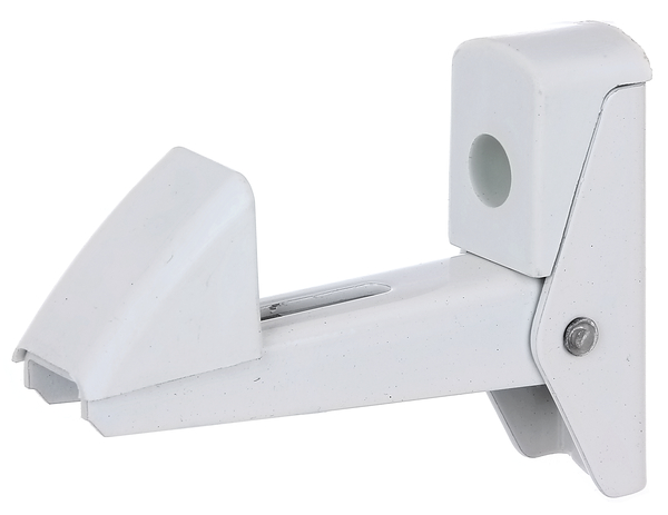 Arrêt de volet automatique, Matériau: Aluminium, Finition: laquée blanche, Écartement arrêt - platine: 15 - 50 mm, Hauteur: 75 mm, Largeur: 25 mm, Version: fermeture automatique, Nombre de trous: 2, Trou: 5,5 x 12 mm, CutCase