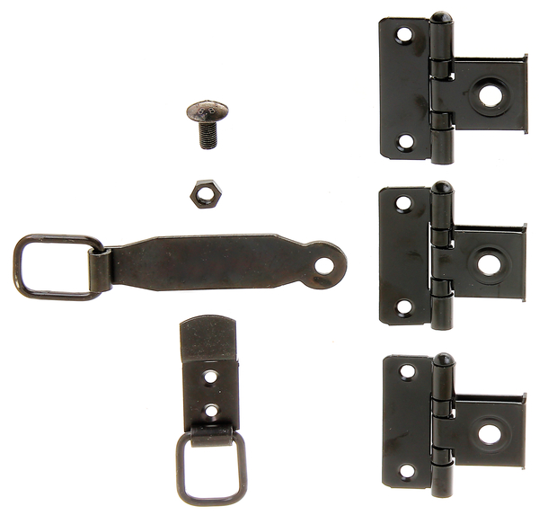 Juego de accesorios para falleba plana, con agujeros para atornillar avellanados, Material: Acero crudo, Superficie: galvanizado en negro, Contenido por U.P.: 1 Pieza, Embalado SB