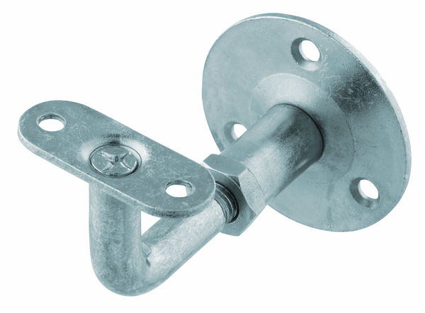 Handrail support, support adjustable, for fixing to the wall, Material: raw steel, Surface: blue galvanised, for screwing on, straight support, Plate dia.: 60 mm, Length of support: 50 mm, Width of support: 20 mm