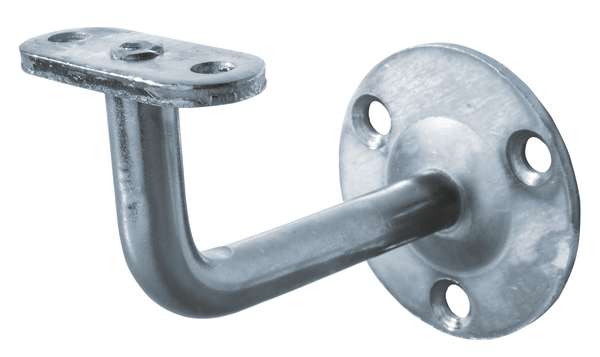 Handrail support, support not adjustable, for fixing to the wall, Material: raw steel, Surface: blue galvanised, Plate dia.: 60 mm, Length of support: 51 mm, Width of support: 21 mm