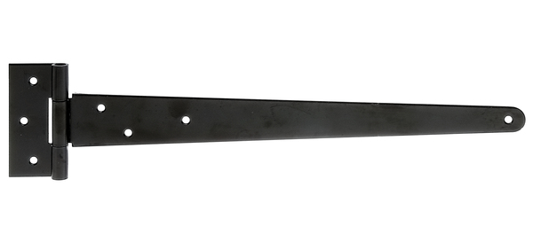 Tee hinge, with countersunk screw holes, with loose pin, Material: raw steel, Surface: black cataphoretic coating, Belt length: 397 mm, Hinge width: 40 mm, Hinge length: 90 mm, Belt width: 46 mm, Material thickness: 2.50 mm, No. of holes: 7, Hole: Ø6 mm