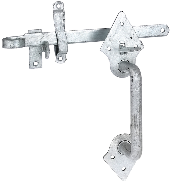 Latch set for woven fence gates and light wooden gates, Material: raw steel, Surface: hot-dip galvanised, for screwing on, Length: 260 mm, SAP bill of materials