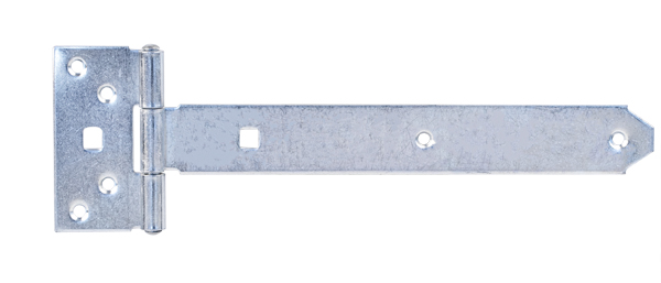 Tee hinge, with riveted pin, Material: raw steel, Surface: galvanised, thick-film passivated, Belt length: 242.5 mm, Hinge width: 45 mm, Hinge length: 90 mm, Belt width: 34 mm, Type: light, Material thickness: 2.00 mm, No. of holes: 6 / 2, Hole: Ø6.5 / 9 x 9 mm