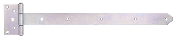 Tee hinge, with riveted pin, Material: raw steel, Surface: galvanised, thick-film passivated, Belt length: 491 mm, Hinge width: 59 mm, Hinge length: 103 mm, Belt width: 40 mm, Type: heavy, Material thickness: 3.50 mm, No. of holes: 8 / 2, Hole: Ø6.5 / 9 x 9 mm