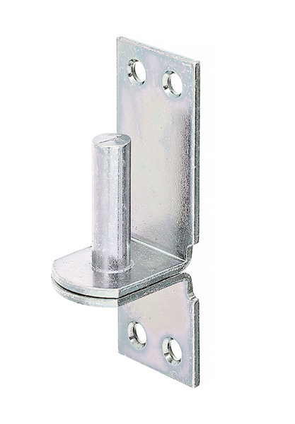 Hook on plate, DI, with countersunk screw holes, Material: raw steel, Surface: galvanised, thick-film passivated, Size back set-Ø: 16 mm, Distance pin - plate: 13 mm, Plate height: 115 mm, Plate width: 40 mm, Length of pin: 45 mm, Material thickness: 4.50 mm, No. of holes: 4, Hole: Ø7.2 mm