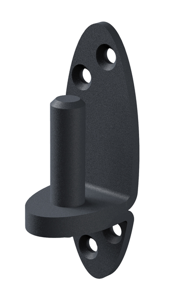 Ovado Hook on plate, DI, with countersunk screw holes, Material: steel, Surface: galvanised, graphite grey powder-coated, for screwing on, Size back set-Ø: 13 mm, Distance pin - plate: 10 mm, Plate height: 102 mm, Plate width: 35 mm, Length of pin: 40 mm, Material thickness: 4.00 mm, No. of holes: 4, Hole: Ø6 mm