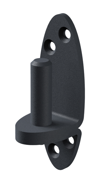 Ovado Hook on plate, DI, with countersunk screw holes, Material: steel, Surface: galvanised, graphite grey powder-coated, for screwing on, Size back set-Ø: 13 mm, Distance pin - plate: 10 mm, Plate height: 102 mm, Plate width: 35 mm, Length of pin: 40 mm, Material thickness: 4.00 mm, No. of holes: 4, Hole: Ø6 mm, CutCase