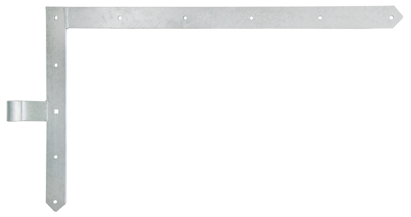 Tor-Winkelband, gerade, Abschluss spitz, für Garagentore, Material: Stahl roh, Oberfläche: feuerverzinkt, Höhe: 600 mm, Länge: 1000 mm, Rollen-Ø: 20 mm, Breite: 60 mm, Abstand Mitte Band - Mitte Rolle: 120 mm, Artikelbeschreibung: oben, Materialstärke: 8,00 mm, Anzahl Löcher: 9 / 1, Loch: Ø10 / 12 x 12 mm