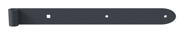 Penture Ovado droite bout arrondi, Matériau: Acier, Finition: zinguée, plastifiée gris graphite, Longueur: 400 mm, ø gond: 13 mm, Largeur: 40 mm, Épaisseur: 5,00 mm, Nombre de trous: 2 / 1, Trou: Ø7 / 9 x 9 mm