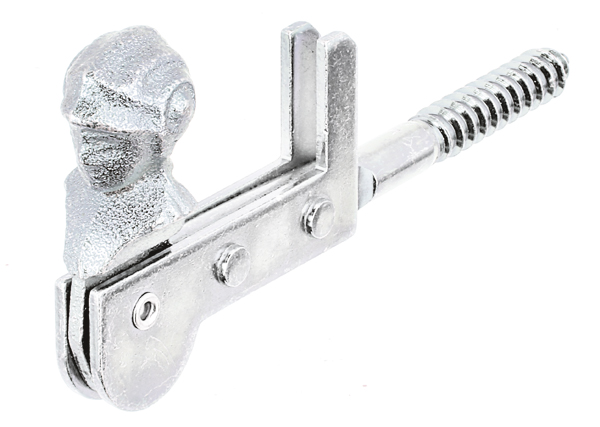 Window shutter stopper with decorative ornament, with stop, Material: raw steel, Surface: galvanised, thick-film passivated, for screwing in, max. window shutter thickness: 30 mm, Distance internal edge stop - external edge of wooden thread: 115 mm, Wooden thread Ø: 9 x 60 mm