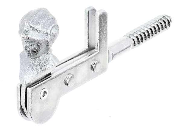 Ferma persiane ad ometto, con battuta, Materiale: acciaio grezzo, superficie: galvanizzata, passivata a strato spesso, da avvitare, spessore max. persiane: 30 mm, Distanza spigolo interno ferma persiane - spigolo esterno filettatura per legno: 115 mm, Ø-filettatura per legno: 9 x 60 mm