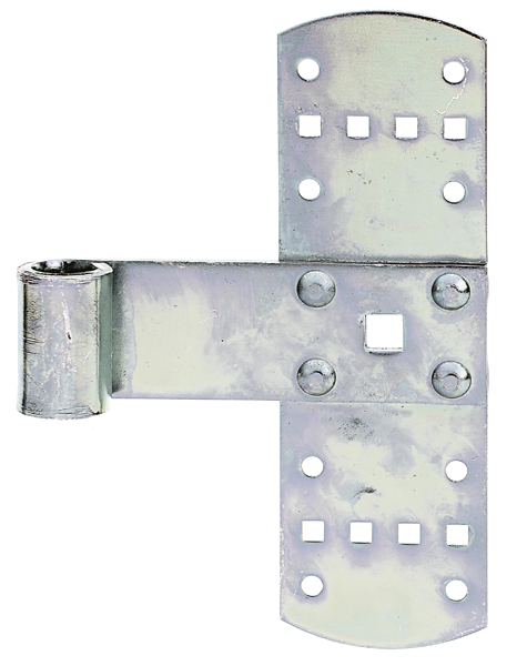 Tee hinge, Material: raw steel, Surface: galvanised, thick-film passivated, Height: 160 mm, Width: 50 mm, Roller dia.: 13 mm, Distance centre of belt - centre of roller: 75 mm, Material thickness: 2.00 mm, No. of holes: 8 / 8 / 1, Hole: Ø5 / 5.5 x 5.5 / 9 x 9 mm