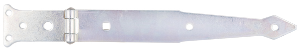 Werfgehänge, mit vernietetem Stift, Material: Stahl roh, Oberfläche: galvanisch verzinkt, Dickschichtschutz, Bandlänge: 252 mm, Scharnierbreite: 77 mm, Scharnierlänge: 48 mm, Bandbreite: 35 mm, Ausführung: leicht, Materialstärke: 2,50 mm, Anzahl Löcher: 5 / 1 / 1, Loch: Ø6 / Ø9 / 7 x 7 mm