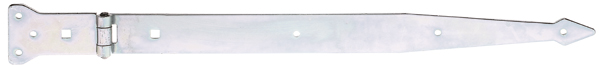 Bandella a cerniera, con perno rivettato, Materiale: acciaio grezzo, superficie: galvanizzata, passivata a strato spesso, Lunghezza bandella: 500 mm, Larghezza cerniera: 101 mm, Lunghezza cerniera: 63 mm, Larghezza bandella: 45 mm, Modello: pesante, Spessore del materiale: 3,75 mm, Numero di fori: 6 / 2, Foro: Ø6 / 9 x 9 mm