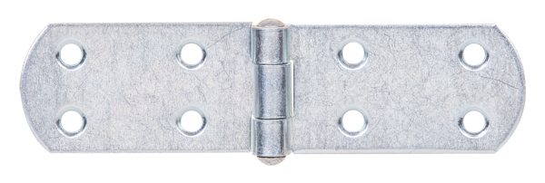 Box hinge, with riveted pin, with countersunk screw holes, Material: raw steel, Surface: galvanised, thick-film passivated, Length: 135 mm, Width: 35 mm, Material thickness: 2.00 mm, No. of holes: 8, Hole: Ø5.5 mm