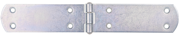 Box hinge, with riveted pin, with countersunk screw holes, Material: raw steel, Surface: galvanised, thick-film passivated, Length: 250 mm, Width: 40 mm, Material thickness: 2.50 mm, No. of holes: 8, Hole: Ø5.5 mm