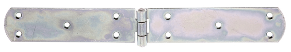 Box hinge, with riveted pin, with countersunk screw holes, Material: raw steel, Surface: galvanised, thick-film passivated, Length: 300 mm, Width: 40 mm, Material thickness: 2.50 mm, No. of holes: 10, Hole: Ø5.5 mm
