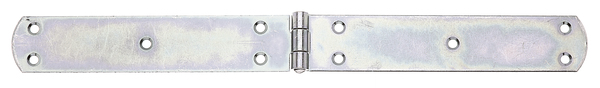 Box hinge, with riveted pin, with countersunk screw holes, Material: raw steel, Surface: galvanised, thick-film passivated, Length: 400 mm, Width: 40 mm, Material thickness: 3.00 mm, No. of holes: 10, Hole: Ø6 mm