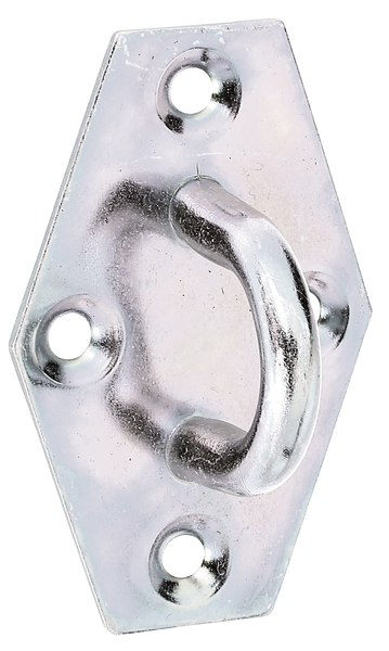 Occhiello, con fori per viti incassate, Materiale: acciaio grezzo, superficie: galvanizzata, passivata a strato spesso, lunghezza: 64 mm, larghezza: 41 mm, Numero di fori: 4, Foro: Ø4,5 mm