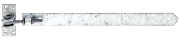 Ladenband, gerade, Abschluss abgerundet, verstellbar, Material: Stahl roh, Oberfläche: feuerverzinkt, Länge: 463 mm, Breite: 40 mm, verstellbar um: 30 mm, Gewinde: M12, Materialstärke: 5,00 mm, Anzahl Löcher: 3 / 1 / 4, Loch: Ø7 / 9 x 9 / Ø6 mm