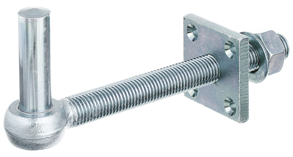 Hook for screwing through, without support, with countersunk screw holes, Material: raw steel, Surface: yellow galvanised, Size back set-Ø: 16 mm, Length: 180 mm, Length of pin: 45 mm, Square washer thickness: 6 mm, No. of holes: 4, Hole: Ø6.5 mm