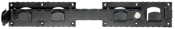 Double gate hasp, wrought iron, with countersunk screw holes, Material: raw steel, Surface: galvanised, black powder-coated, Total length: 423 mm, Plate length: 180 mm, Plate width: 70 mm, Length of hasp: 333 mm, Type: hammered, No. of holes: 12, Hole: Ø5 mm