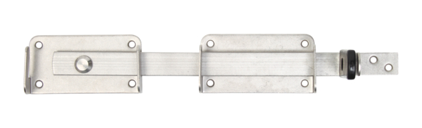 Double gate hasp, Material: stainless steel, additionally shot blasted, Total length: 327 mm, Plate length: 118 mm, Plate width: 52 mm, Length of hasp: 268 mm, No. of holes: 8, Hole: Ø5.5 mm