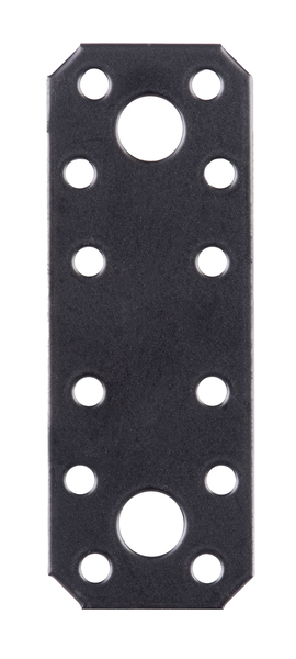 Flat connector, Material: raw steel, Surface: galvanised, black powder-coated, with CE marking in accordance with DIN EN 14545, Length: 96 mm, Width: 35 mm, Material thickness: 2.50 mm, No. of holes: 2 / 12, Hole: Ø11 / Ø5 mm, 15-year warranty against rusting through, CutCase