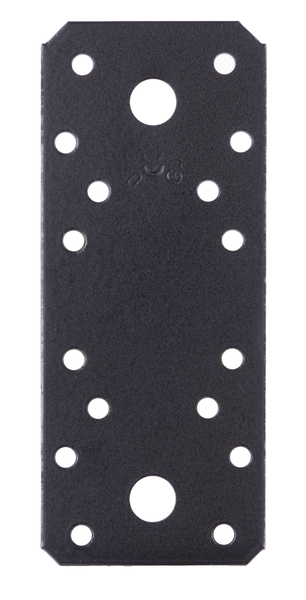 Flat connector, Material: raw steel, Surface: galvanised, black powder-coated, with CE marking in accordance with DIN EN 14545, Length: 133 mm, Width: 55 mm, Material thickness: 2.50 mm, No. of holes: 2 / 16, Hole: Ø11 / Ø5 mm, 15-year warranty against rusting through, CutCase