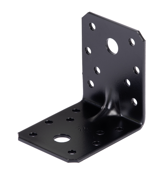 Heavy-duty angle bracket, reinforced, Material: raw steel, Surface: galvanised, black powder-coated, with CE marking in accordance with ETA-08/0165, Depth: 70 mm, Height: 70 mm, Width: 55 mm, Material thickness: 2.50 mm, No. of holes: 2 / 16, Hole: Ø11 / Ø5 mm, 15-year warranty against rusting through, CutCase