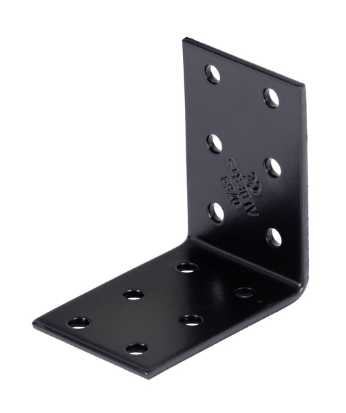 Perforated angle plate, Material: raw steel, Surface: galvanised, black powder-coated, with CE marking in accordance with ETA-08/0165, Depth: 60 mm, Height: 60 mm, Width: 40 mm, Material thickness: 2.50 mm, No. of holes: 12, Hole: Ø5 mm, 15-year warranty against rusting through, CutCase