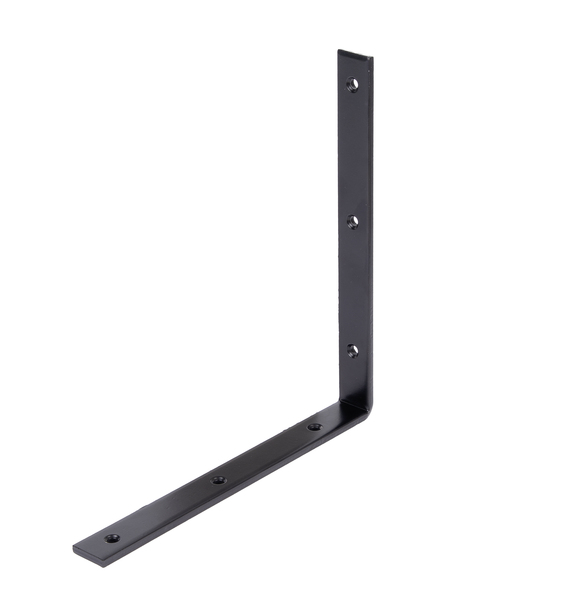 Joist hanger angle bracket, narrow, equal sided, with countersunk screw holes, Material: raw steel, Surface: galvanised, black powder-coated, Depth: 250 mm, Height: 250 mm, Width: 26 mm, Material thickness: 6.00 mm, No. of holes: 6, Hole: Ø6 mm, 15-year warranty against rusting through