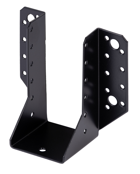 Balkenschuh, Typ A, Material: Stahl roh, Oberfläche: verzinkt, schwarz kunststoffbeschichtet, mit CE-Kennzeichnung nach ETA-08/0171, lichte Breite: 64 mm, Höhe: 128 mm, Gesamtbreite: 134 mm, Materialstärke: 2,00 mm, Anzahl Löcher: 4 / 30, Loch: Ø11 / Ø5 mm, 15 Jahre Garantie gegen Durchrosten, CutCase