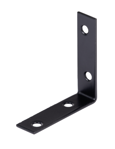 Corner brace, with countersunk screw holes on both sides, Material: raw steel, Surface: galvanised, black powder-coated, Depth: 60 mm, Height: 60 mm, Width: 16 mm, Material thickness: 1.75 mm, No. of holes: 4, Hole: Ø5.5 mm, 15-year warranty against rusting through, CutCase